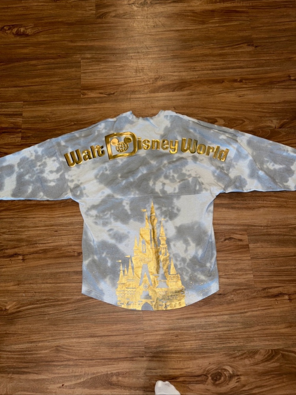 Disney Light Blue & White Tie-Dye Sweatshirt with Gold Logo X-Small